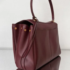 Balenciaga Women Rodeo Handbag Large In Dark Burgundy Smooth Calfskin Aged-Gold Hardware