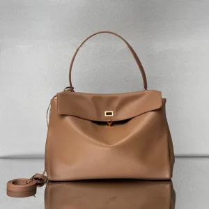 Balenciaga Women Rodeo Handbag Large In latte Smooth Calfskin Aged-gold Hardware