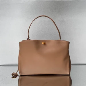 Balenciaga Women Rodeo Handbag Large In latte Smooth Calfskin Aged-gold Hardware