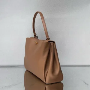Balenciaga Women Rodeo Handbag Large In latte Smooth Calfskin Aged-gold Hardware