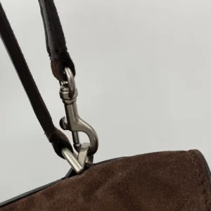 Balenciaga Women Rodeo Handbag Large in Light Espresso Waxed Suede Calfskin and Smooth Calfskin