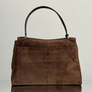 Balenciaga Women Rodeo Handbag Large in Light Espresso Waxed Suede Calfskin and Smooth Calfskin