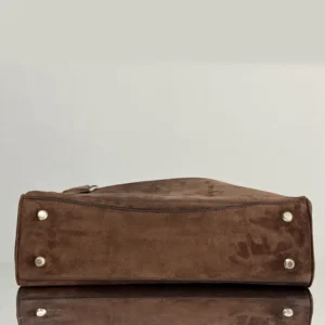 Balenciaga Women Rodeo Handbag Large in Light Espresso Waxed Suede Calfskin and Smooth Calfskin