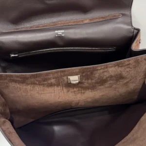 Balenciaga Women Rodeo Handbag Large in Light Espresso Waxed Suede Calfskin and Smooth Calfskin