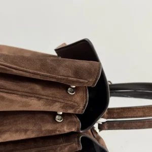 Balenciaga Women Rodeo Handbag Large in Light Espresso Waxed Suede Calfskin and Smooth Calfskin
