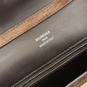 Balenciaga Women Rodeo Handbag Large in Light Espresso Waxed Suede Calfskin and Smooth Calfskin