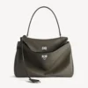 Balenciaga Women Rodeo Handbag Medium In Khaki Smooth Calfskin, Aged-Silver Hardware