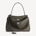 Balenciaga Women Rodeo Handbag Medium In Khaki Smooth Calfskin, Aged-Silver Hardware