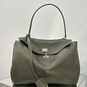 Balenciaga Women Rodeo Handbag Medium In Khaki Smooth Calfskin, Aged-Silver Hardware