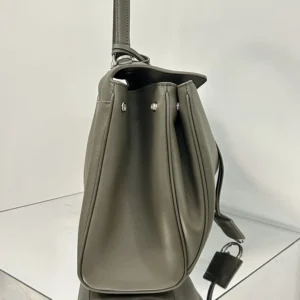 Balenciaga Women Rodeo Handbag Medium In Khaki Smooth Calfskin, Aged-Silver Hardware