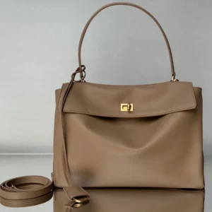 Balenciaga Women Rodeo Handbag Medium In latte Smooth Calfskin Aged-gold Hardware