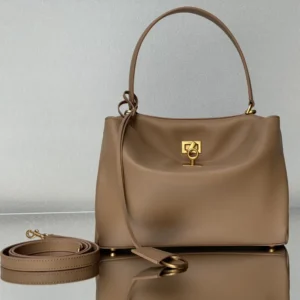 Balenciaga Women Rodeo Handbag Medium In latte Smooth Calfskin Aged-gold Hardware