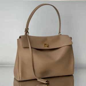 Balenciaga Women Rodeo Handbag Medium In latte Smooth Calfskin Aged-gold Hardware