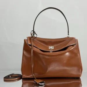 Balenciaga Women Rodeo Handbag Medium in Tan Cowboy Vegetable Tanned Lambskin Aged-silver Hardware