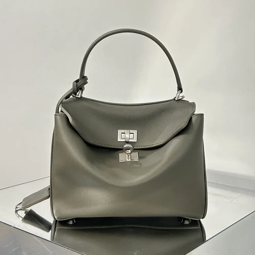 Balenciaga Women Rodeo Handbag Mini In Khaki Smooth Calfskin Aged-Silver Hardware