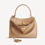 Balenciaga Women Rodeo Handbag Mini In latte Smooth Calfskin Aged-gold Hardware