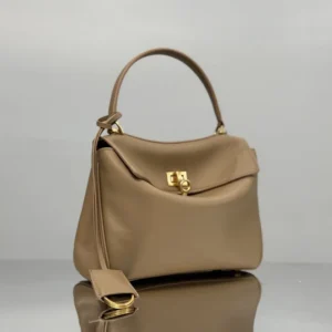 Balenciaga Women Rodeo Handbag Mini In latte Smooth Calfskin Aged-gold Hardware