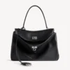 Balenciaga Women Rodeo Handbag Small In Black Smooth Calfskin Aged-Silver Hardware