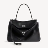 Balenciaga Women Rodeo Handbag Small In Black Smooth Calfskin Aged-Silver Hardware