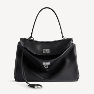 Balenciaga Women Rodeo Handbag Small In Black Smooth Calfskin Aged-Silver Hardware