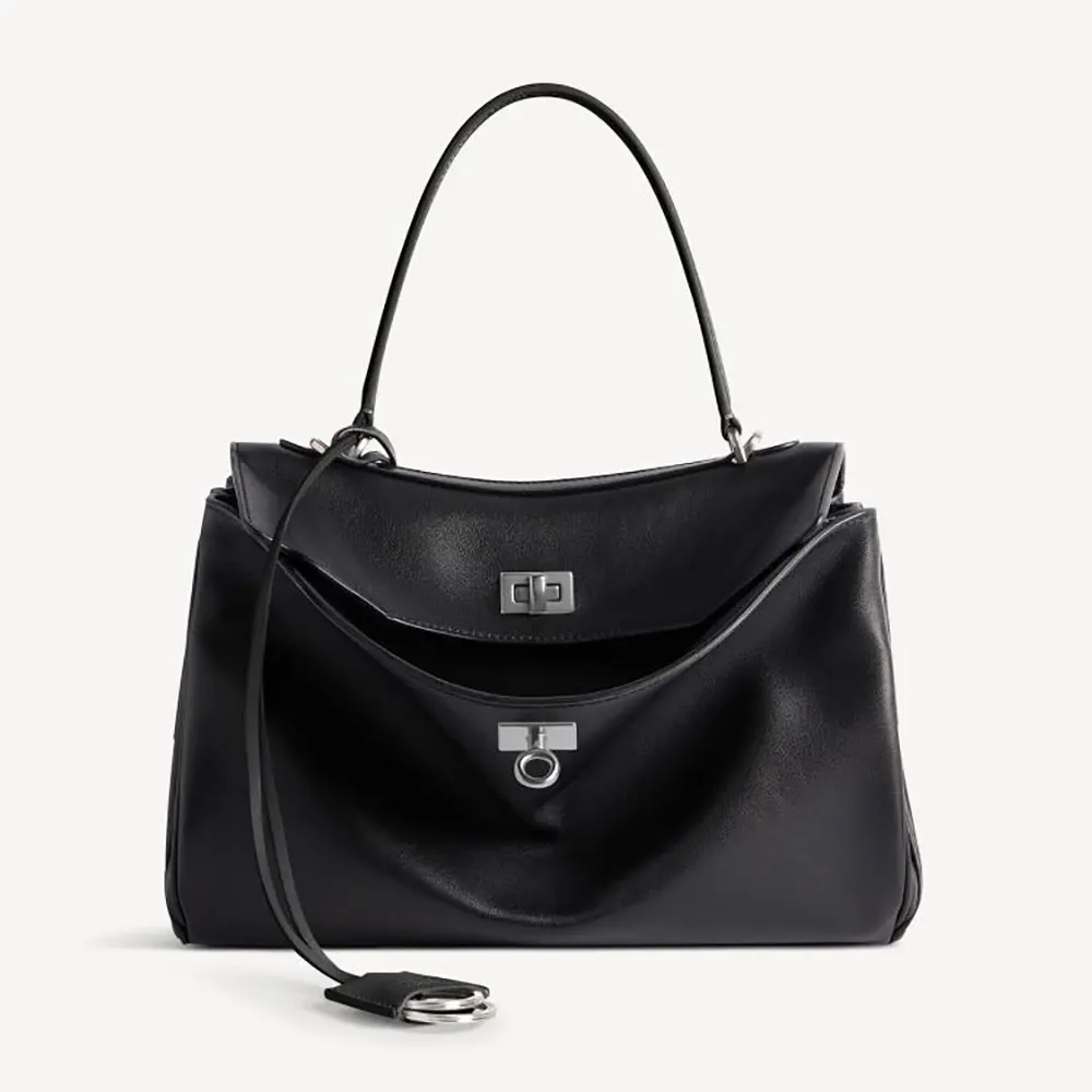Balenciaga Women Rodeo Handbag Small In Black Smooth Calfskin Aged-Silver Hardware 1 Balenciaga Women Rodeo Handbag Small In Black Smooth Calfskin Aged-Silver Hardware