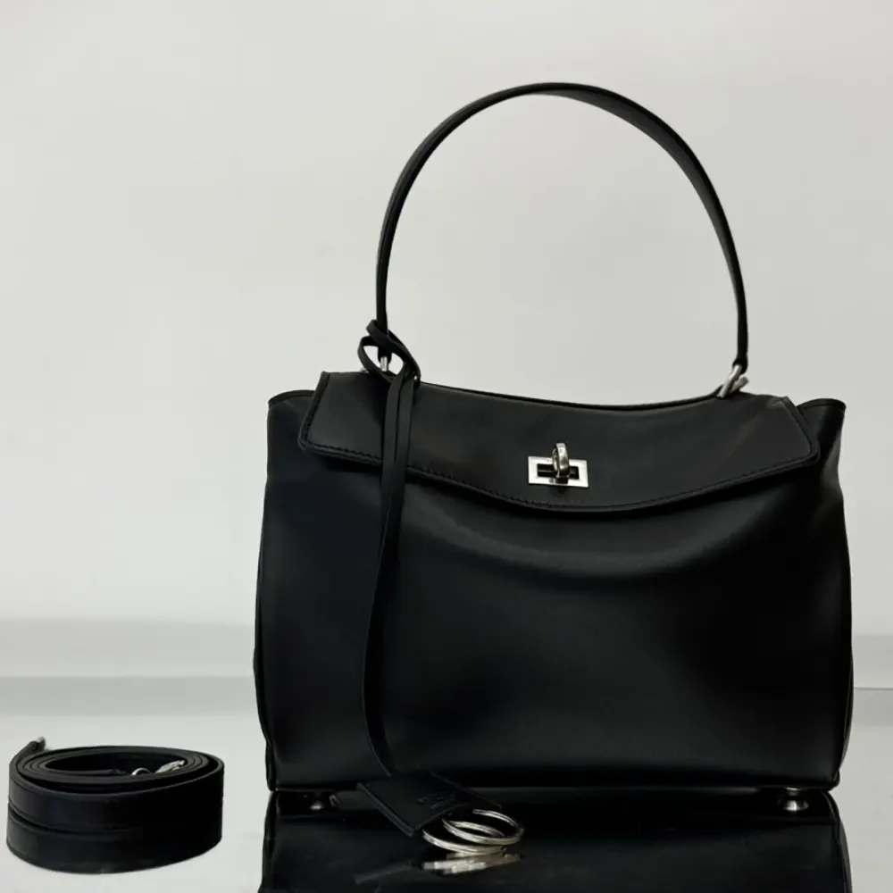 Balenciaga Women Rodeo Handbag Small In Black Smooth Calfskin Aged-Silver Hardware 2 Balenciaga Women Rodeo Handbag Small In Black Smooth Calfskin Aged-Silver Hardware