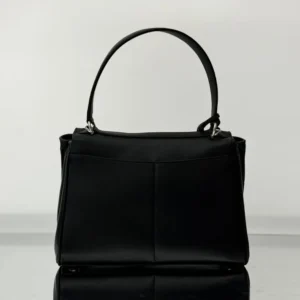 Balenciaga Women Rodeo Handbag Small In Black Smooth Calfskin Aged-Silver Hardware