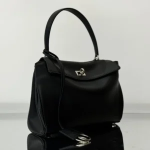 Balenciaga Women Rodeo Handbag Small In Black Smooth Calfskin Aged-Silver Hardware