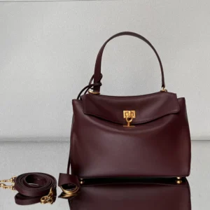 Balenciaga Women Rodeo Handbag Small In Dark Burgundy Smooth Calfskin Aged-Gold Hardware