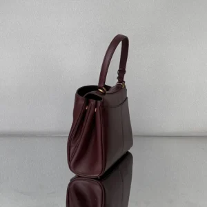 Balenciaga Women Rodeo Handbag Small In Dark Burgundy Smooth Calfskin Aged-Gold Hardware