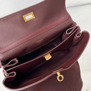 Balenciaga Women Rodeo Handbag Small In Dark Burgundy Smooth Calfskin Aged-Gold Hardware