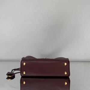 Balenciaga Women Rodeo Handbag Small In Dark Burgundy Smooth Calfskin Aged-Gold Hardware