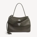 Balenciaga Women Rodeo Handbag Small In Khaki Smooth Calfskin Aged-Silver Hardware