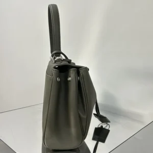 Balenciaga Women Rodeo Handbag Small In Khaki Smooth Calfskin Aged-Silver Hardware