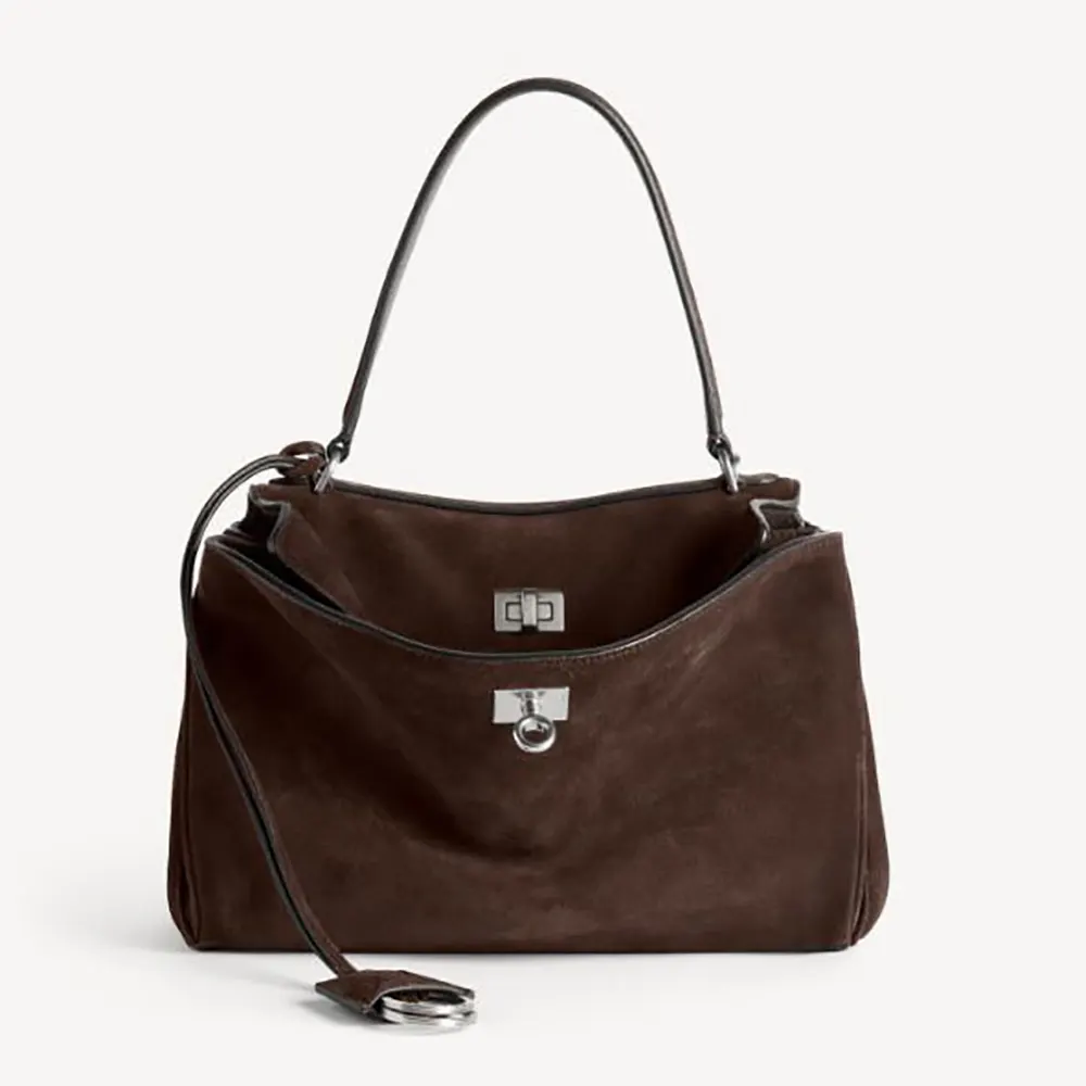 Balenciaga Women Rodeo Handbag Small In Light Espresso Waxed Suede Calfskin and Smooth Calfskin 1 Balenciaga Women Rodeo Handbag Small In Light Espresso Waxed Suede Calfskin and Smooth Calfskin