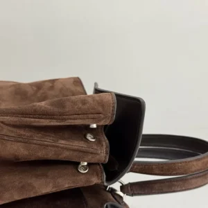 Balenciaga Women Rodeo Handbag Small In Light Espresso Waxed Suede Calfskin and Smooth Calfskin