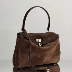 Balenciaga Women Rodeo Handbag Small In Light Espresso Waxed Suede Calfskin and Smooth Calfskin