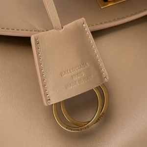 Balenciaga Women Rodeo Handbag Small In latte Smooth Calfskin Aged-gold Hardware