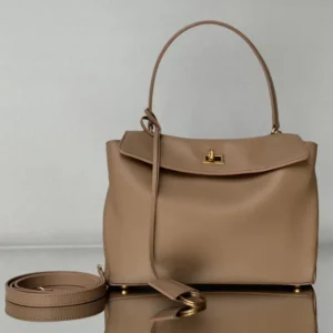 Balenciaga Women Rodeo Handbag Small In latte Smooth Calfskin Aged-gold Hardware