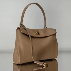 Balenciaga Women Rodeo Handbag Small In latte Smooth Calfskin Aged-gold Hardware