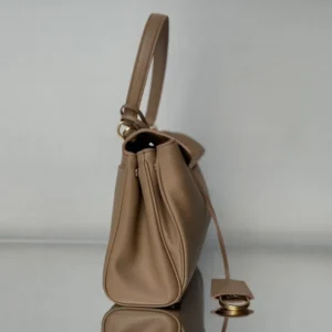 Balenciaga Women Rodeo Handbag Small In latte Smooth Calfskin Aged-gold Hardware