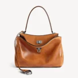 Balenciaga Women Rodeo Handbag Small in Tan Cowboy Vegetable Tanned Lambskin Aged-silver Hardware
