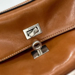 Balenciaga Women Rodeo Handbag Small in Tan Cowboy Vegetable Tanned Lambskin Aged-silver Hardware