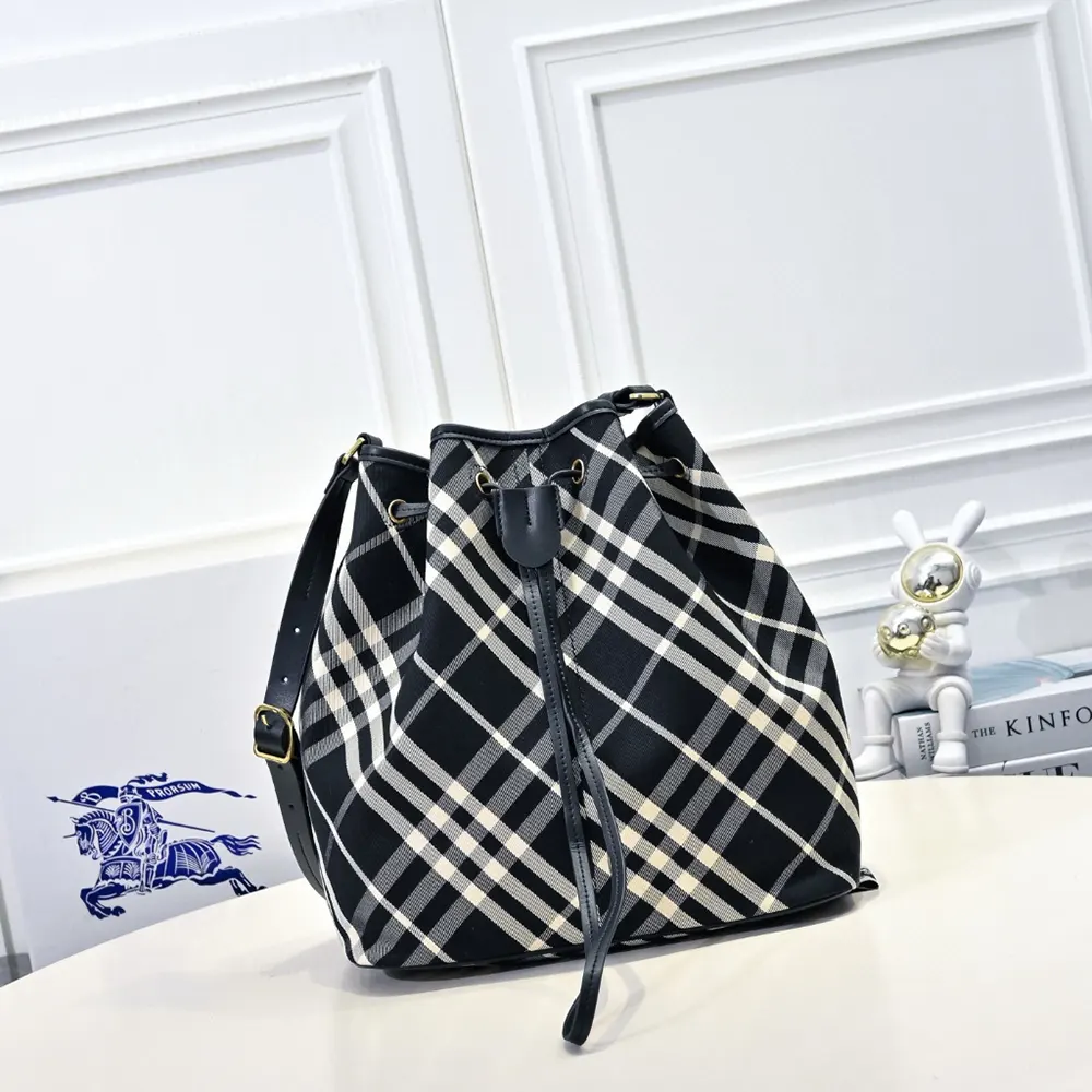 Burberry Women Medium Check Drawstring Pouch 3 Burberry Women Medium Check Drawstring Pouch