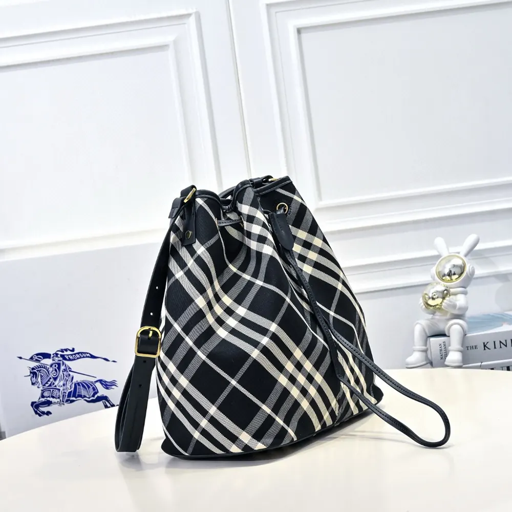 Burberry Women Medium Check Drawstring Pouch 5 Burberry Women Medium Check Drawstring Pouch