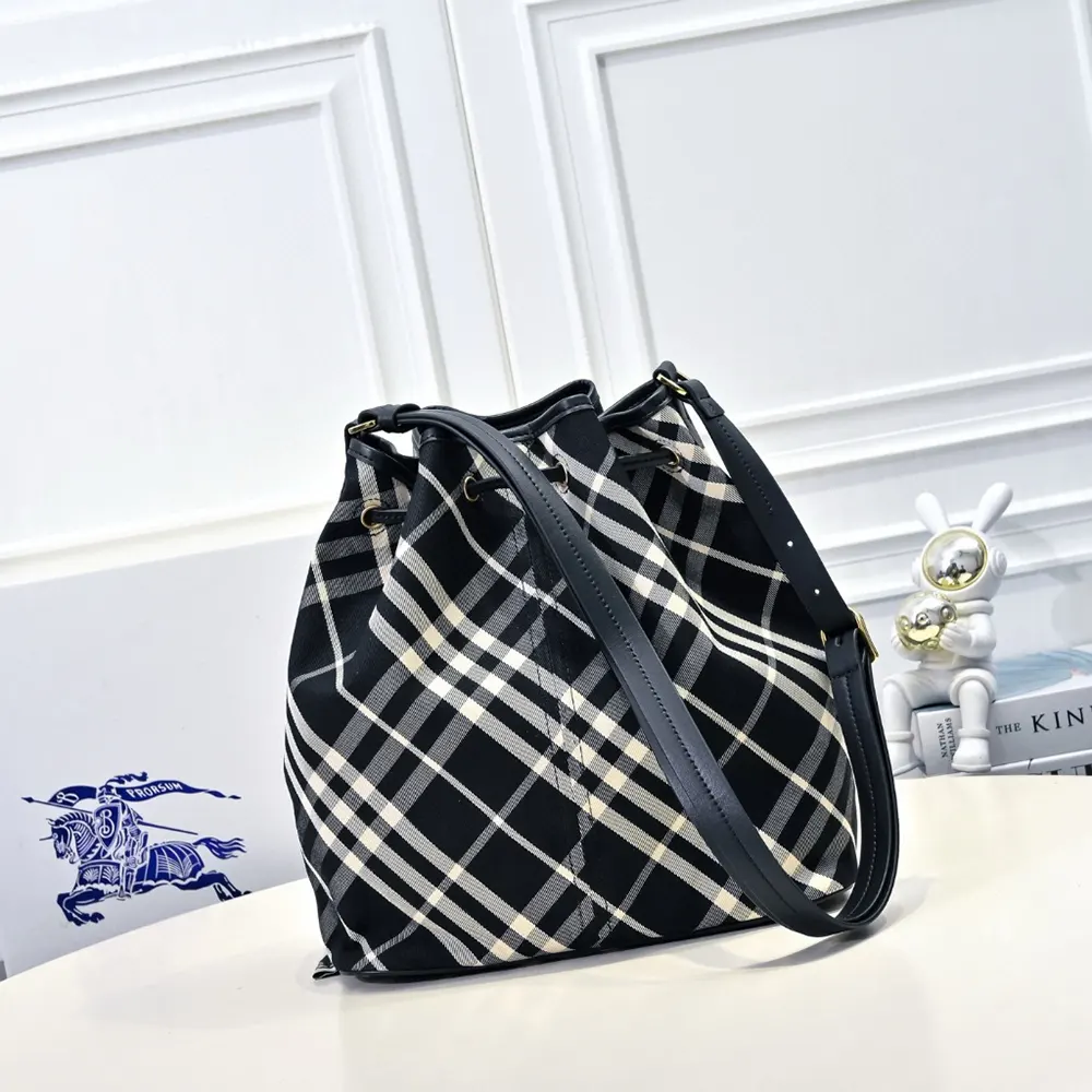 Burberry Women Medium Check Drawstring Pouch 4 Burberry Women Medium Check Drawstring Pouch
