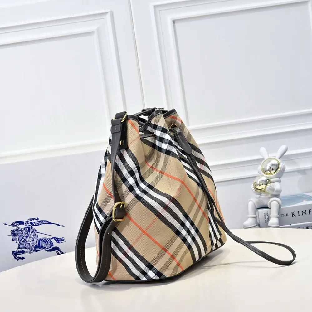 Burberry Women Medium Check Drawstring Pouch 11 Burberry Women Medium Check Drawstring Pouch