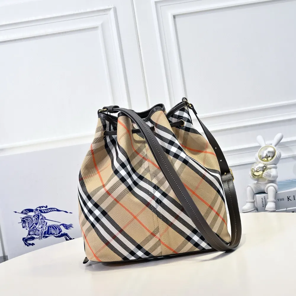 Burberry Women Medium Check Drawstring Pouch 10 Burberry Women Medium Check Drawstring Pouch