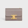 Celine Women Compact Wallet with Coin Triomphe in Shiny Calfskin-Grey