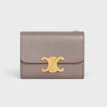 Celine Women Compact Wallet with Coin Triomphe in Shiny Calfskin-Grey